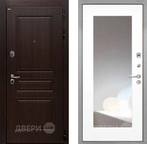 Входная металлическая Дверь Интекрон (INTECRON) Брайтон Тиковое Дерево ФЛЗ-120-М Зеркало Белый матовый в Котельниках