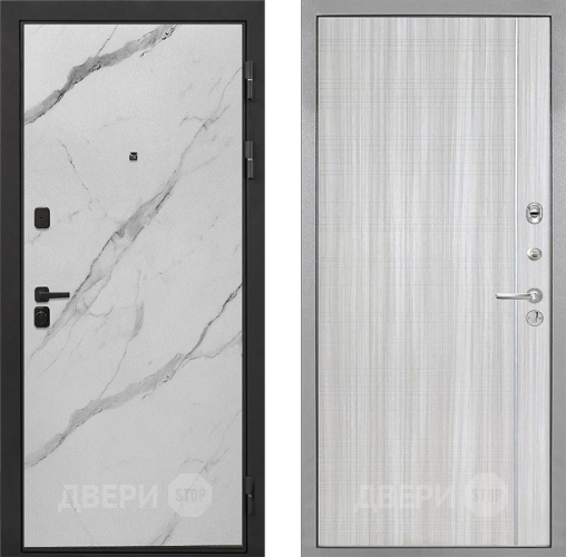 Входная металлическая Дверь Интекрон (INTECRON) Профит Black Мрамор Арктик В-07 с молдингом Сандал белый в Котельниках