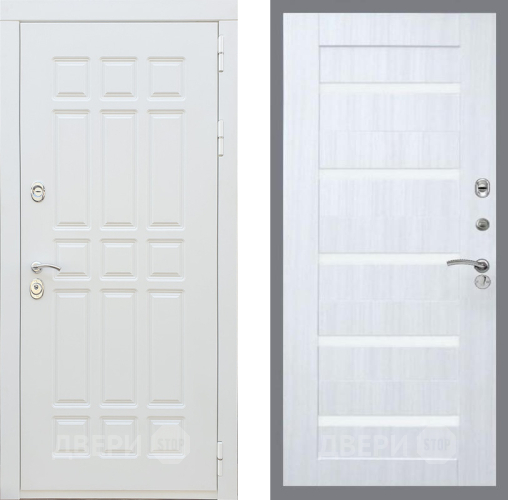 Входная металлическая Дверь Рекс (REX) 8 Силк Сноу СБ-14 стекло белое Сандал белый в Котельниках