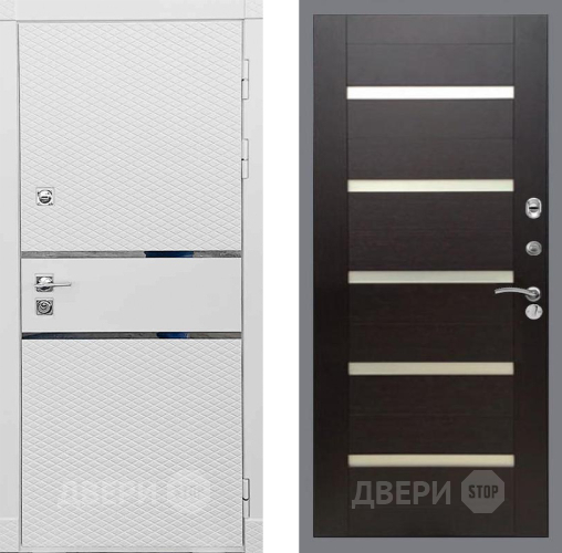 Входная металлическая Дверь Рекс (REX) 15 Силк Сноу СБ-14 стекло белое венге поперечный в Котельниках