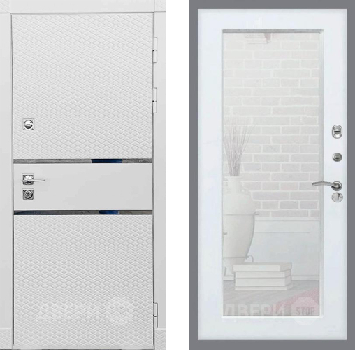 Входная металлическая Дверь Рекс (REX) 15 Силк Сноу Зеркало Пастораль Белый ясень в Котельниках