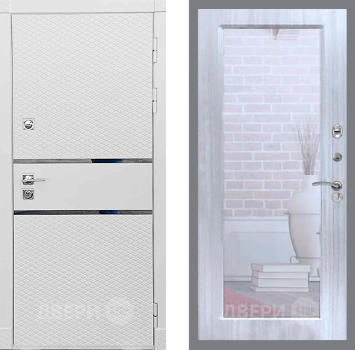 Входная металлическая Дверь Рекс (REX) 15 Силк Сноу Зеркало Пастораль Сандал белый в Котельниках