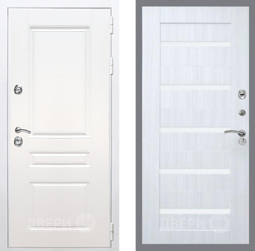 Входная металлическая Дверь Рекс (REX) Премиум-н Силк Сноу СБ-14 стекло белое Сандал белый в Котельниках