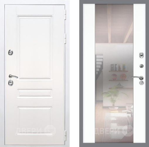 Входная металлическая Дверь Рекс (REX) Премиум-н Силк Сноу СБ-16 Зеркало Силк Сноу в Котельниках