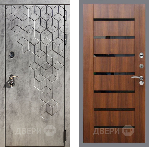 Входная металлическая Дверь Рекс (REX) 23 СБ-14 стекло черное Орех бренди в Котельниках